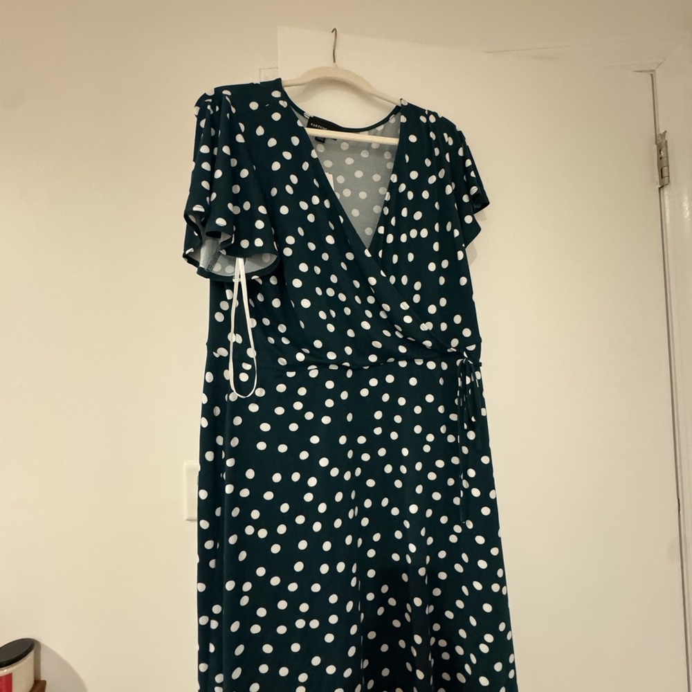 Elegant Teal Polka Dot Midi Dress